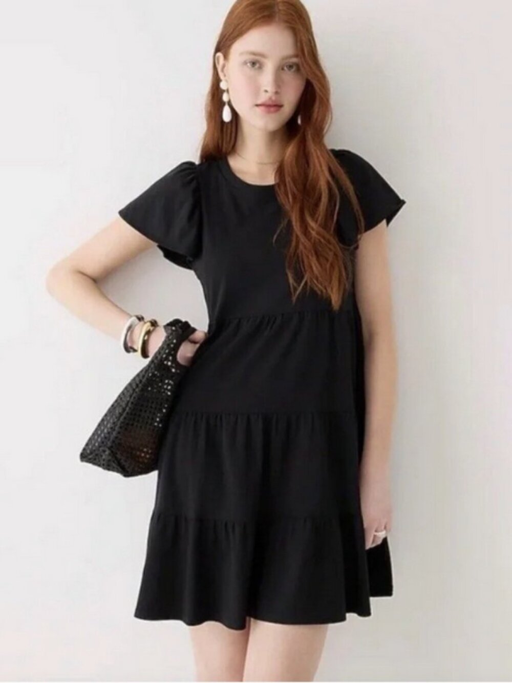 J.Crew Knit Broken-In Tiered Mini Dress, black, xs